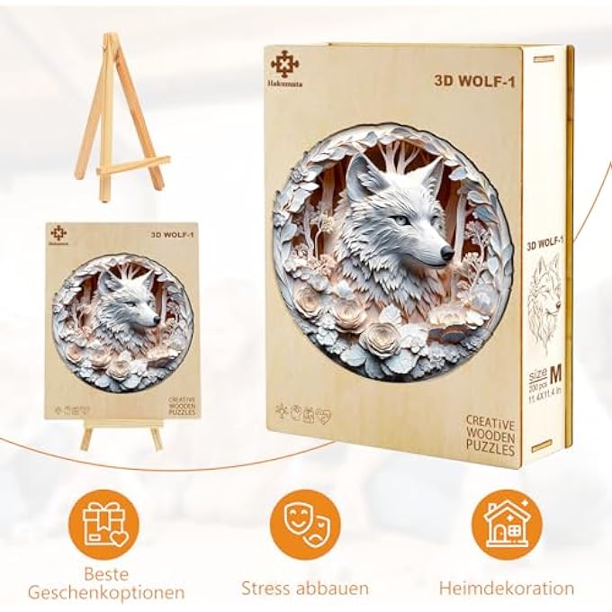 WOODEN PUZZLE ADULTS AND CHILDREN, 3D WOLF-1 CIRCULAR UNIQUE PUZZLE, WOODEN PUZZLE ADULTS WITH WOODEN GIFT BOX (M-200 PIECES) - Image 2